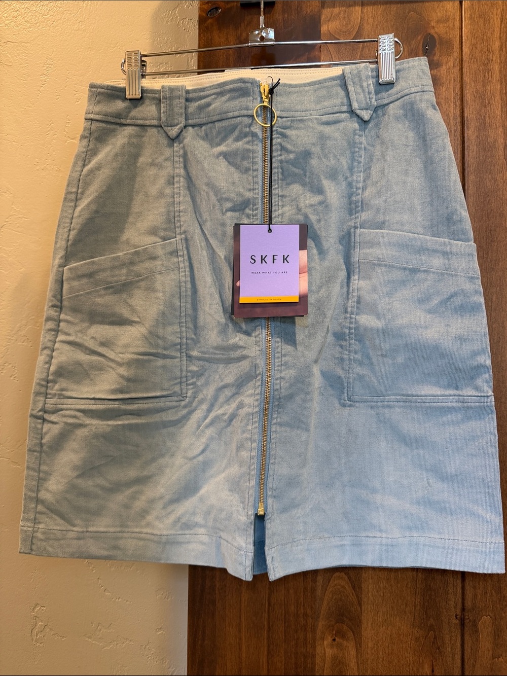 Skunkfunk Pale Blue Zip-Front Mini Skirt